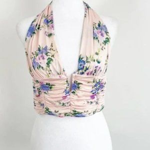 Zara light pink floral backless halter top medium
